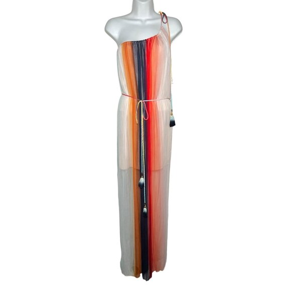 NWT Karina Grimaldi REVOLVE Brava One Shoulder Maxi Dress Sheer Multicolor M - Picture 2 of 16